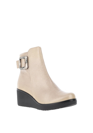 Pitillos Patent Buckled Ankle Boots, Beige