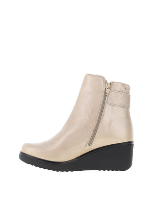 Pitillos Patent Buckled Ankle Boots, Beige