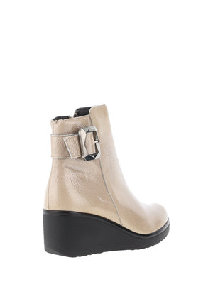 Pitillos Patent Buckled Ankle Boots, Beige