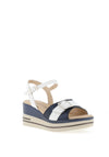 Pitillos Leather Shimmer Wedge Sandals, Navy