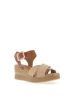 Pitillos Leather Criss Cross Wedge Sandals, Taupe