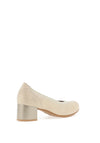 Pitillos Leather Shimmer Embossed Block Heeled Shoes, Gold