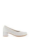 Pitillos Leather Shimmer Embossed Block Heeled Shoes, Silver