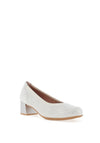 Pitillos Leather Shimmer Embossed Block Heeled Shoes, Silver