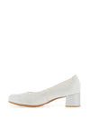 Pitillos Leather Shimmer Embossed Block Heeled Shoes, Silver