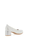 Pitillos Leather Shimmer Embossed Block Heeled Shoes, Silver