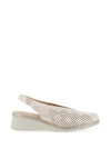 Pitillos Leather Shimmer Perforated Sling Back Shoes, Gold