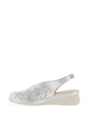 Pitillos Leather Shimmer Perforated Sling Back Shoes, Silver