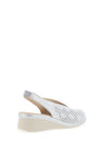 Pitillos Leather Shimmer Perforated Sling Back Shoes, Silver