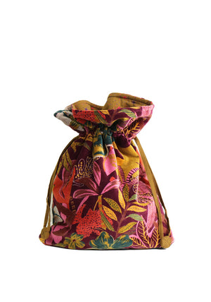 Pom Velvet Botanical Drawstring Pouch, Burgundy