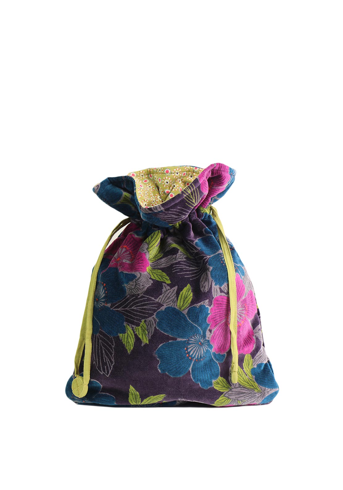 Pom Velvet Botanical Drawstring Pouch, Purple