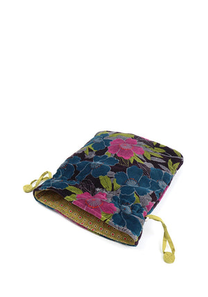 Pom Velvet Botanical Drawstring Pouch, Purple