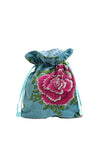Pom Velvet Botanical Drawstring Pouch, Blue