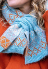 Pom Velvet Diamond Knit Scarf, Blue and Orange