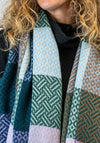 Pom Geometric Print Fringed Scarf, Green