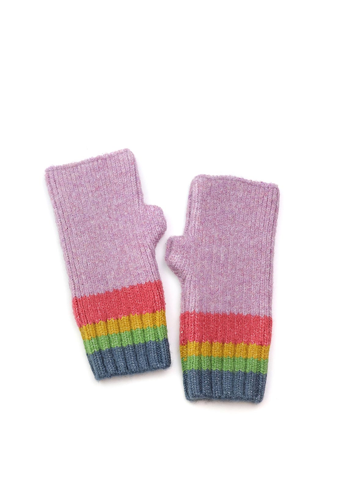 Pom Rainbow Fingerless Gloves, Lilac