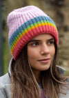 Pom Rainbow Ribbed Beanie, Lilac