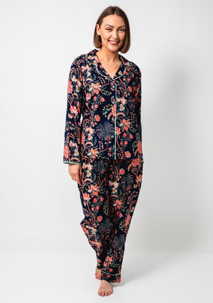 POM Botanical Print Luxury Pyjama Set, Navy