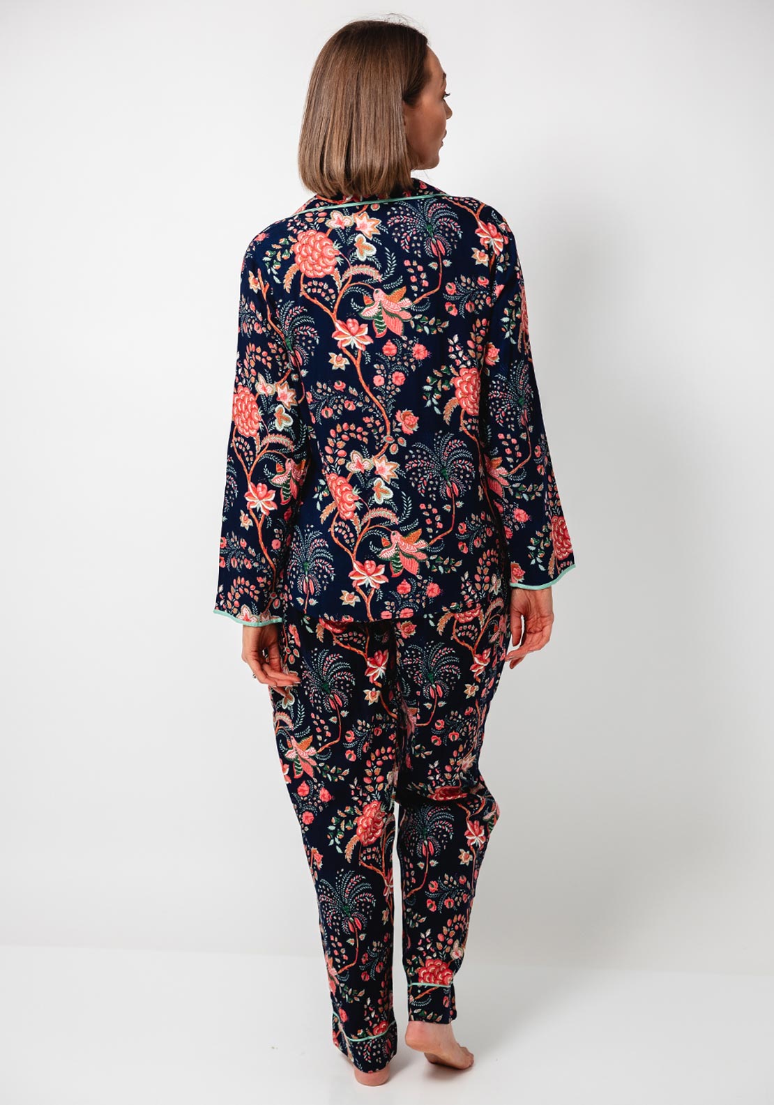 POM Botanical Print Luxury Pyjama Set, Navy