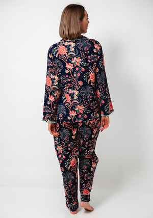 POM Botanical Print Luxury Pyjama Set, Navy