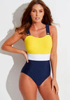 Pour Moi Colour Block Timmy Control Swimsuit, Yellow and Navy