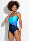 Pour Moi Brighton V Neck Tummy Control Swimsuit, Navy & Blue