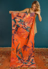 Powder Floral Stag Printed Scarf, Tangerine