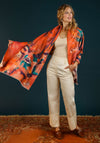 Powder Floral Stag Printed Scarf, Tangerine
