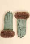 Powder Bettina Faux Fur Gloves, Green and Beige