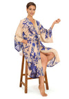 Powder China Blue Blooms One Size Kimono Gown, Blue & Beige