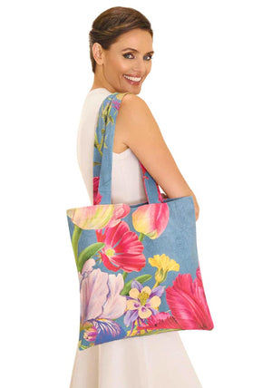 Powder Floral Study Denim Canvas Tote Bag, Multi
