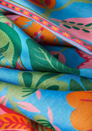 Powder Folky Floral Cotton Scarf, Cornflower