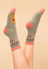 Powder Gingerbread Man Knitted Socks, Sage