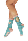 Powder Huggy Monkey Ankle Socks, Aqua