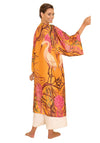 Powder Oriental Crane One Size Kimono Gown, Ochre