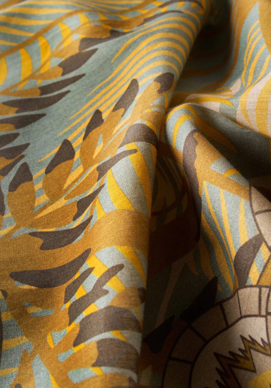 Powder Patterned Palms Cotton Scarf, Ochre