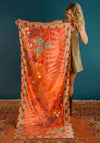 Powder Satin Freehand Forest Printed Scarf, Tangerine