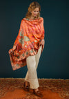 Powder Satin Freehand Forest Printed Scarf, Tangerine
