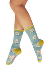 Powder Marshmallow Sheep Ankle Socks, Ice Blue