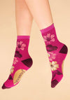 Powder Vintage Floral Ankle Socks, Fuchsia
