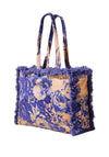 Powder Fringed Box Tote Bag, China Blue Blooms