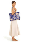 Powder Fringed Box Tote Bag, China Blue Blooms