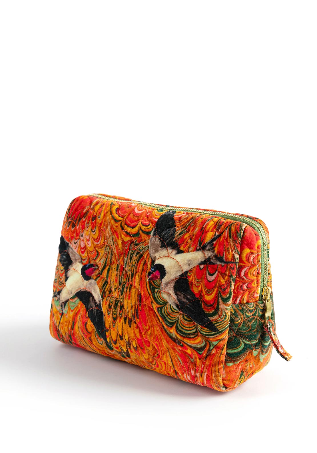 Powder Marbled Swallow Large Quilted Washbag, Orange