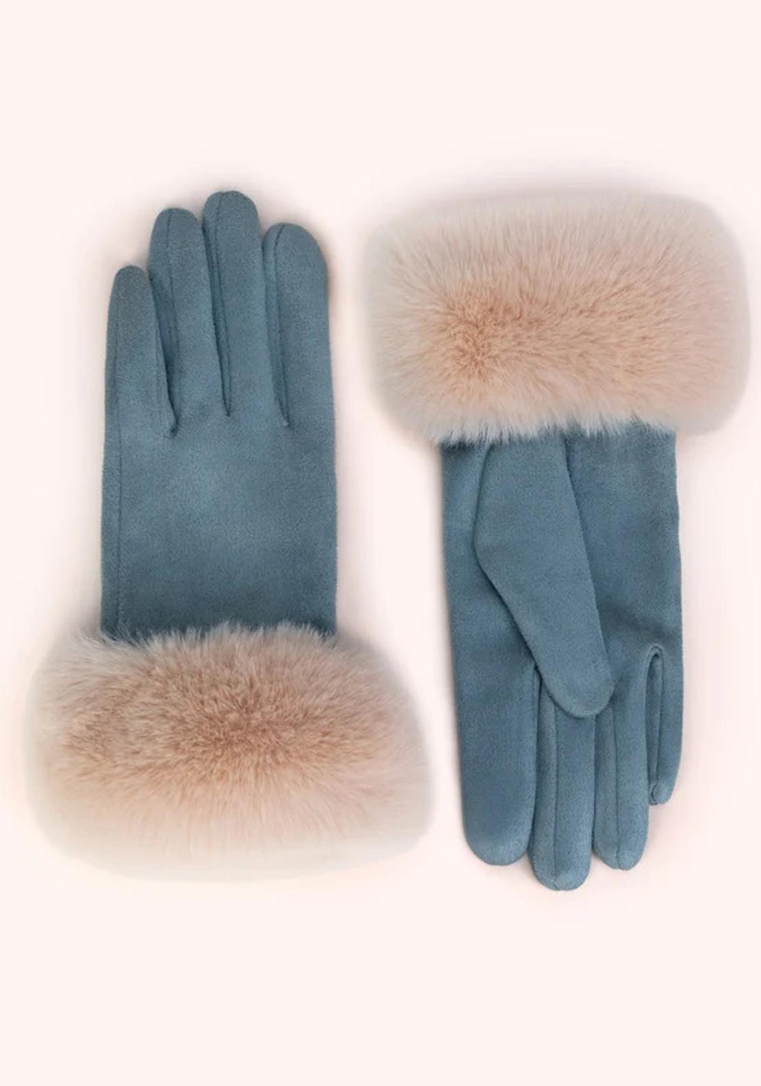 Powder Bettina Faux Suede and Faux Fur Gloves, Blue