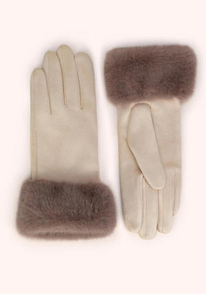 Powder Bettina Faux Suede with Faux Fur Trim Gloves, Cream Multi