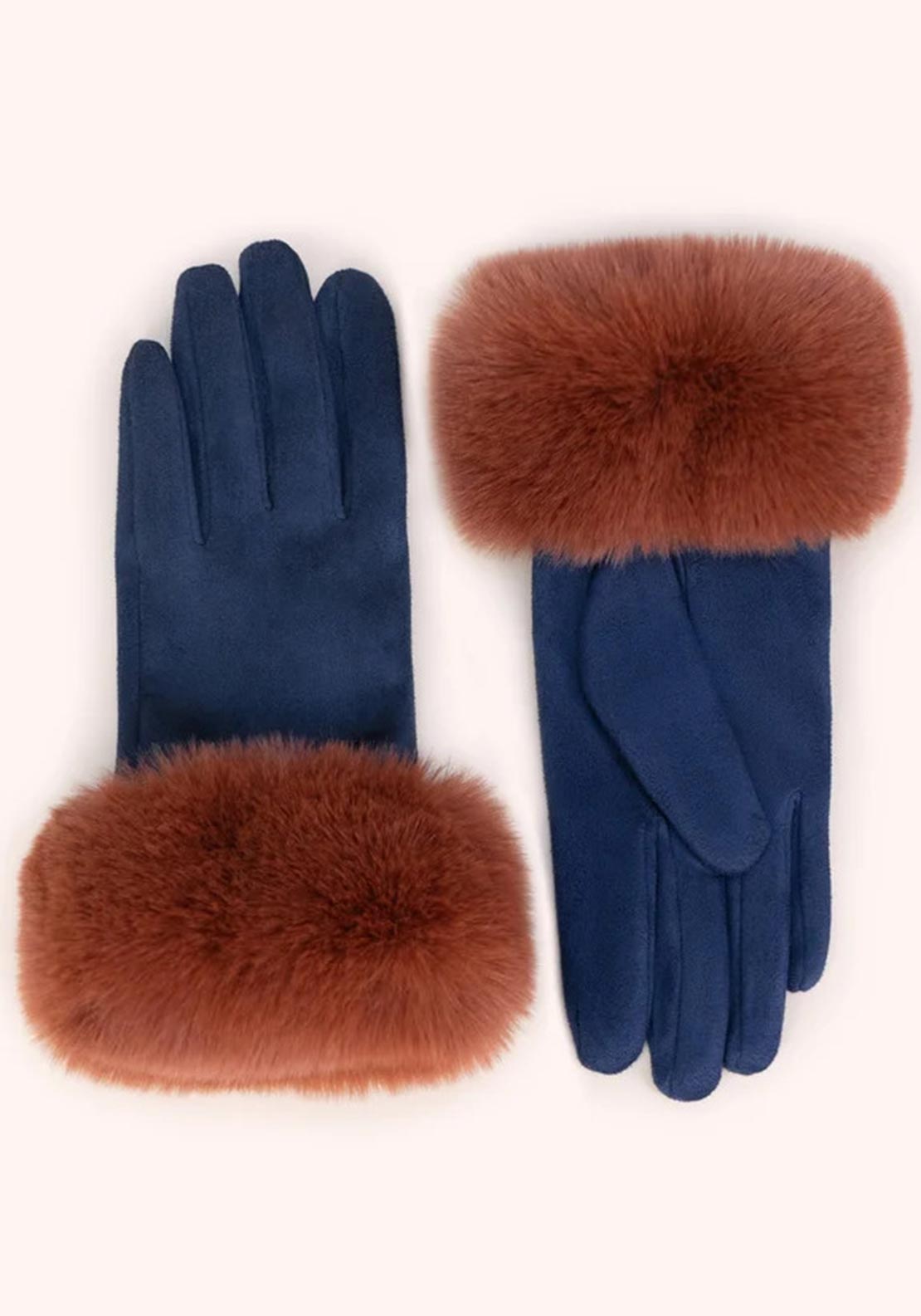 Powder Bettina Faux Suede and Faux Fur Gloves, Navy