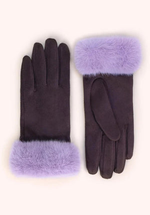 Powder Bettina Faux Suede and Faux Fur Gloves, Purple