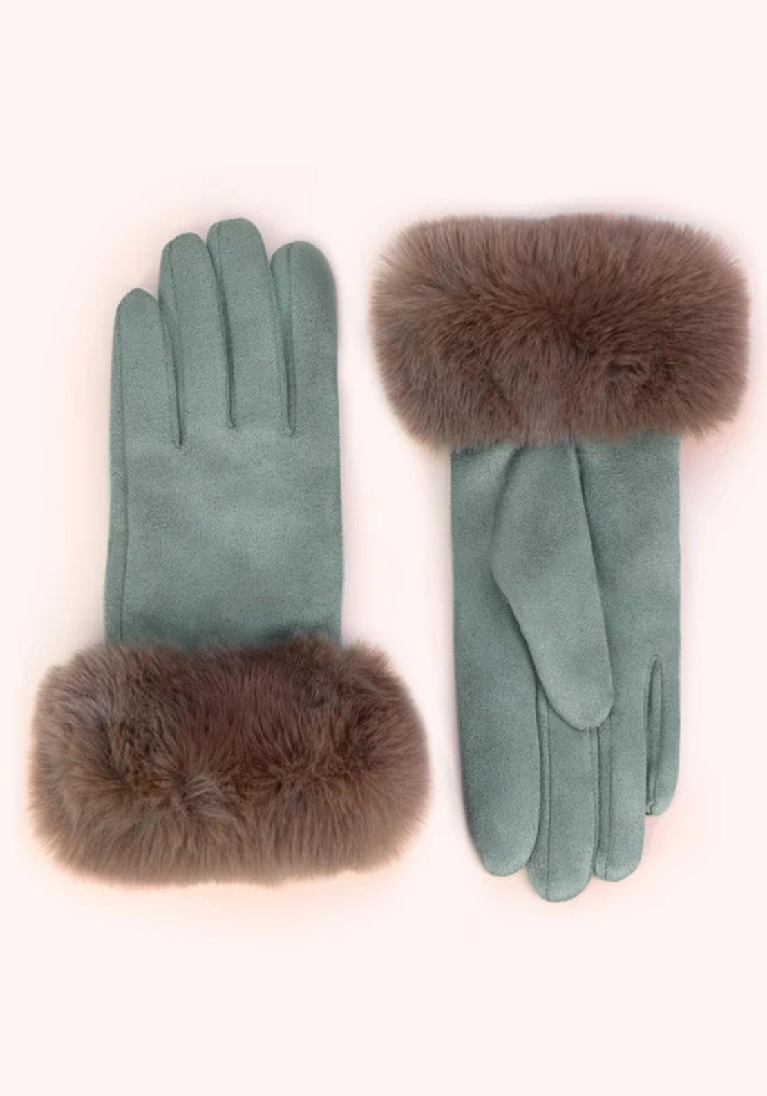 Powder One Size Faux Suede with Faux Fur Trim Gloves, Blue
