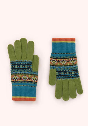 Powder Fair Isle Mixed Pattern Gloves, Blue Multi