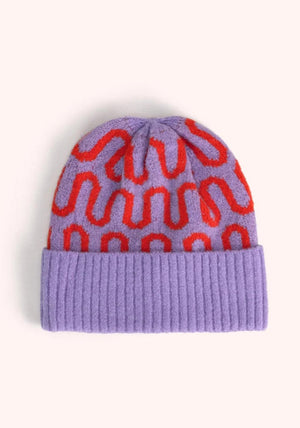 Powder Luna Knitted with Pattern Beanie Hat, Purple